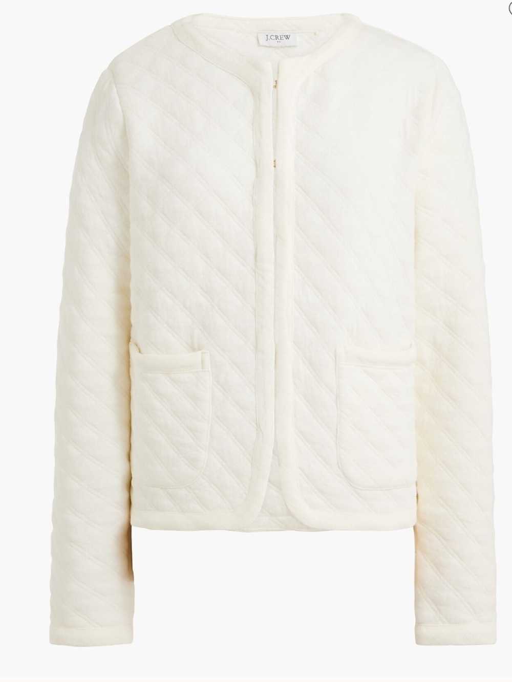 J. Crew Quilted Off-White/Cream Collarless Jacket, Medium
